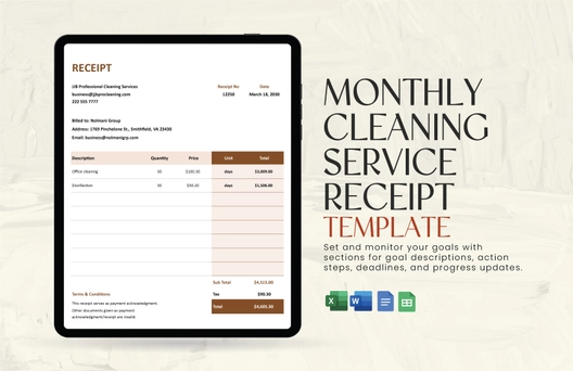 Monthly Cleaning Service Receipt Template