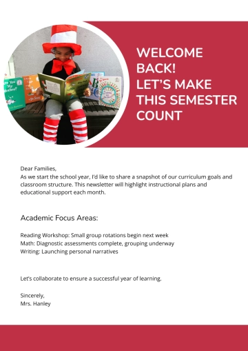 Free Back To School Education Newsletter Template to Edit Online