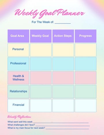 Free Colorful Weekly Goal Template to Edit Online