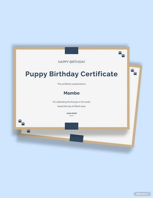 Puppy Birthday Certificate Template