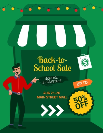 Free Green Back To School Sale Flyer Template to Edit Online