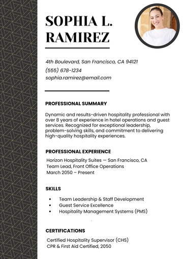 Hospitality Team Leader Resume Template to Download