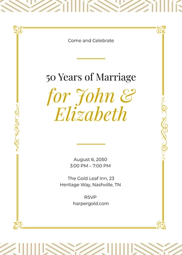 Free Gold-Themed 50th Anniversary Invitation Template to Edit Online