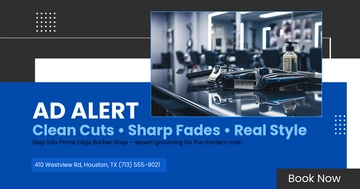 Free Blue Barber Shop Business Facebook Post Template to Edit Online