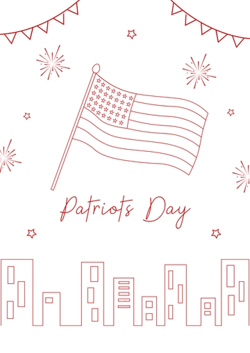 Free Red Patriots' Day Doodle Drawing Template to Edit Online