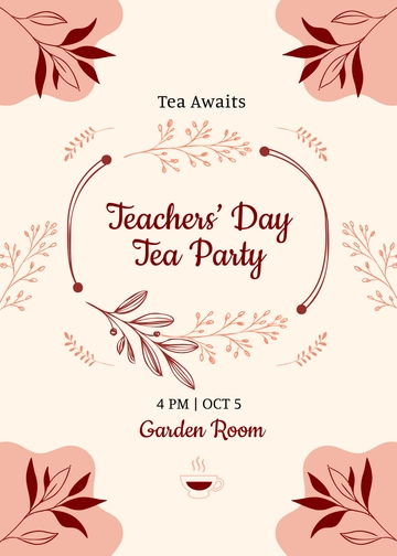 Free Blank Teachers Day Tea Party Invitation Template to Edit Online