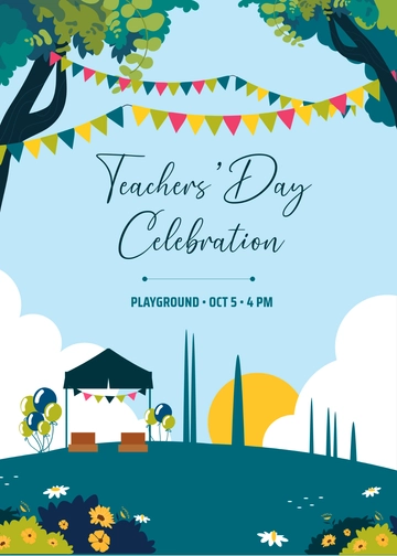 Free Colorful Buntings Teachers Day Invitation Template to Edit Online