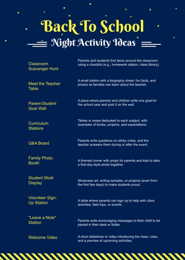 Free Back To School Night Activities Template to Edit Online