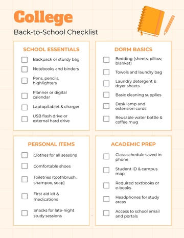 Free College Back to School Checklist Template to Edit Online
