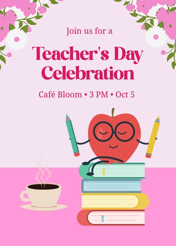 Free Pink Teachers Day Event Invitation Template to Edit Online