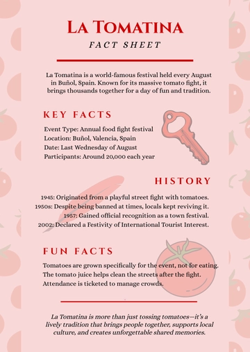 Free La Tomatina Fact Sheet Template to Edit Online