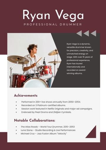 Free Drummer Press Kit (EPK) Template to Edit Online