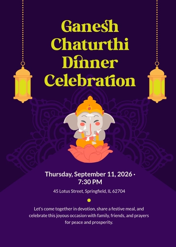 Free Ganesh Chaturthi Dinner Invitation Template to Edit Online