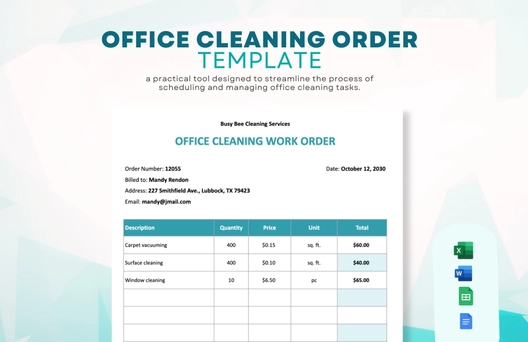 Office Cleaning Order Template