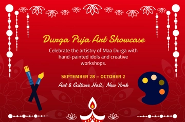 Free Artistic Durga Puja Banner Template to Edit Online