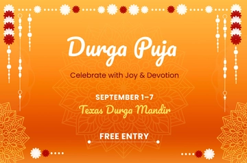Free Orange Durga Puja Flex Banner Template to Edit Online