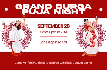 Free Durga Puja Invitation Banner Template to Edit Online