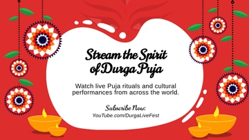 Free Red Durga Puja YouTube Banner Template to Edit Online