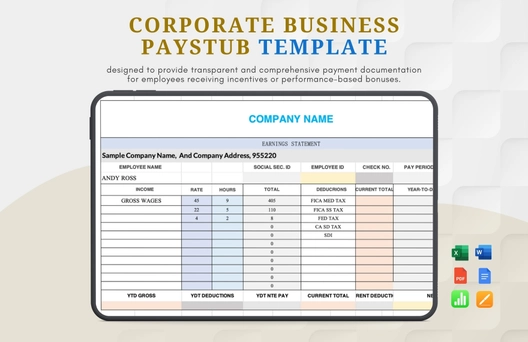Corporate Business Pay Stub Template