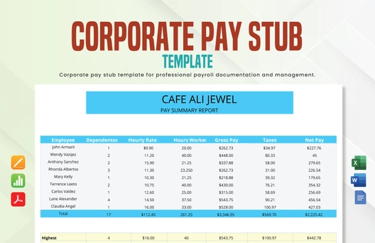 Corporate Pay Stub Template