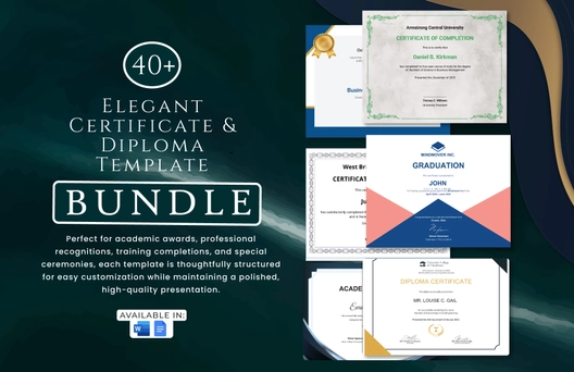 40+ Elegant Certificate & Diploma Template Bundle