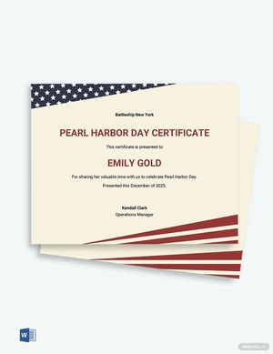 Pearl Harbor Day Certificate Template