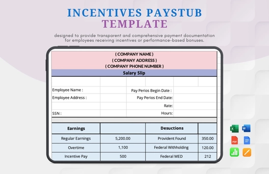 Incentives Pay Stub Template