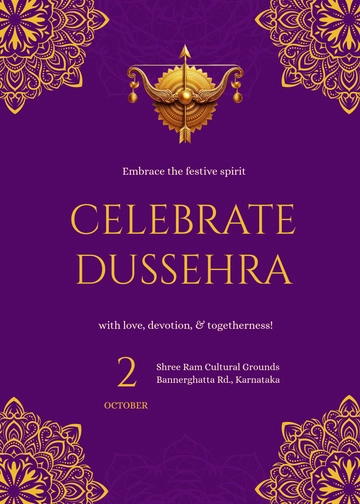 Free Purple Navrati Dussehra Invitation Template to Edit Online