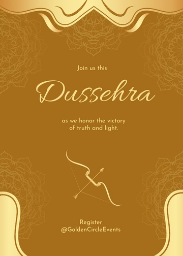 Free Golden Dussehra Celebration Invitation Template to Edit Online