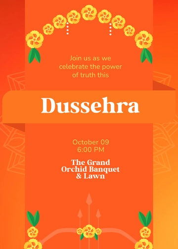 Free Orange Garland Dussehra Invitation Template to Edit Online