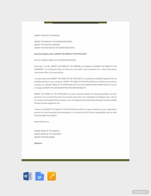 Personal Recommendation Letter