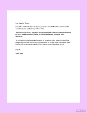 Financial Reference Letter for Landlord Template