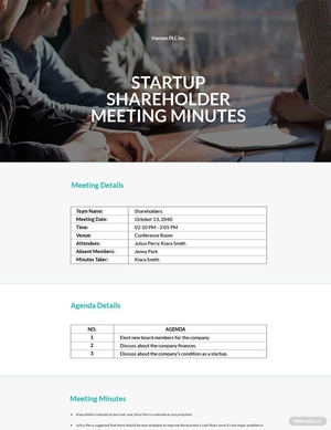 Startup Shareholder Meeting Minutes Template