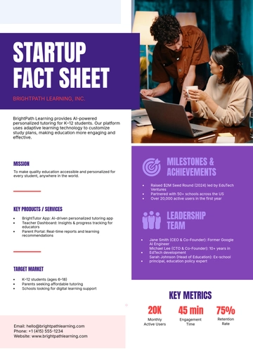 Free Startup Fact Sheet Template to Edit Online