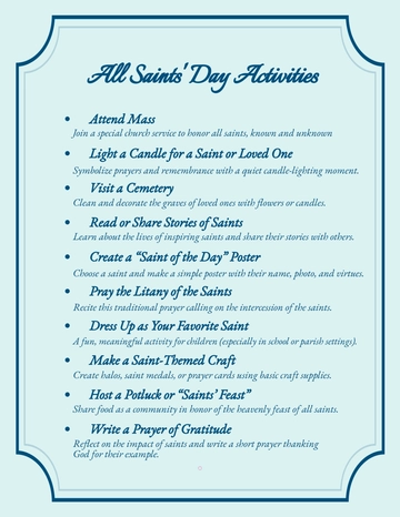 Free All Saints' Day Activities Template to Edit Online
