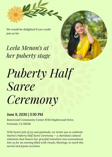 Free Puberty Half Saree Invitation Template to Edit Online