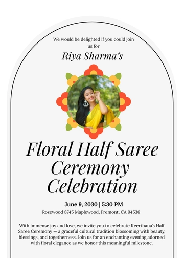 Free Floral Half Saree Invitation Template to Edit Online