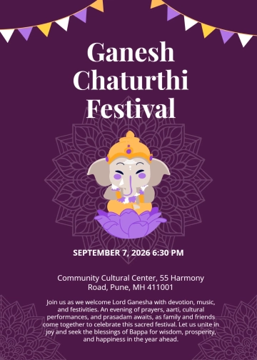 Free Ganesh Chaturthi Festival Invitation Template to Edit Online