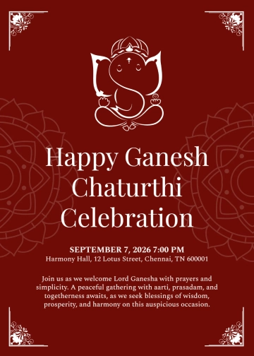 Free Minimalist Ganesh Chaturthi Invitation Template to Edit Online