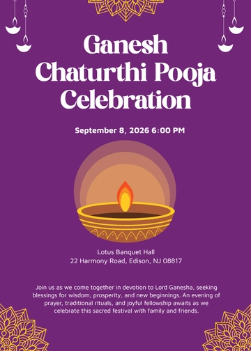 Free Ganesh Chaturthi Pooja Invitation Template to Edit Online