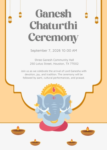 Free Ganesh Chaturthi Ceremony Invitation Template to Edit Online