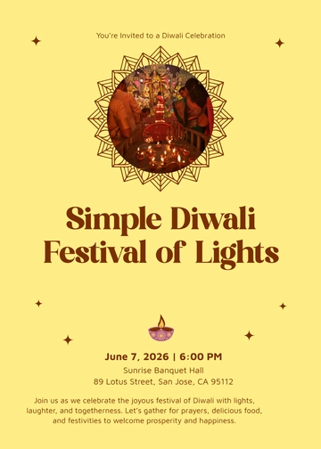 Free Simple Diwali Invitation Template to Edit Online