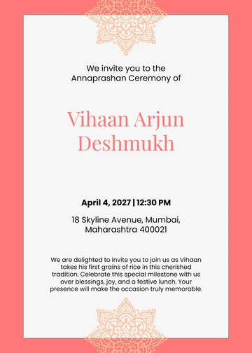 Free Modern Annaprashan Invitation Template to Edit Online