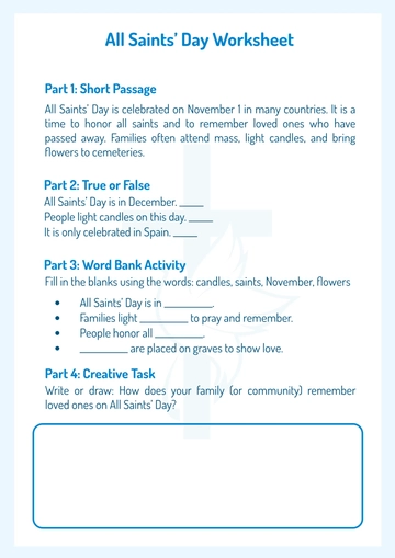 Free Blank All Saints' Day Worksheet Template to Edit Online
