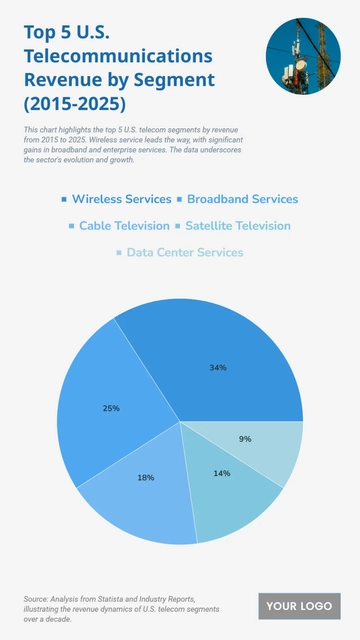Free Top 5 U.S. Telecommunications Revenue by Segment (2015-2025) Chart to Edit Online