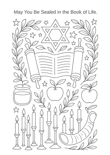 Free Black and White Yom Kippur Coloring Page Template to Edit Online