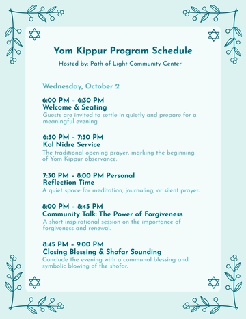 Free Yom Kippur Activities Template to Edit Online