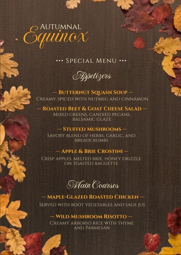 Free Autumnal Equinox Special Menu Template to Edit Online