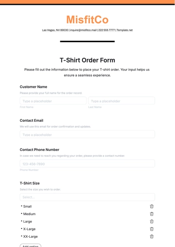 Free T Shirt Order Form Template to Edit Online