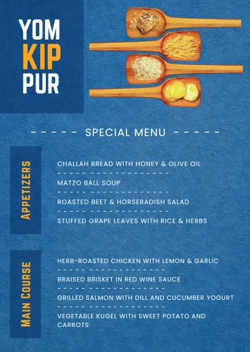 Free Yom Kippur Menu Template to Edit Online
